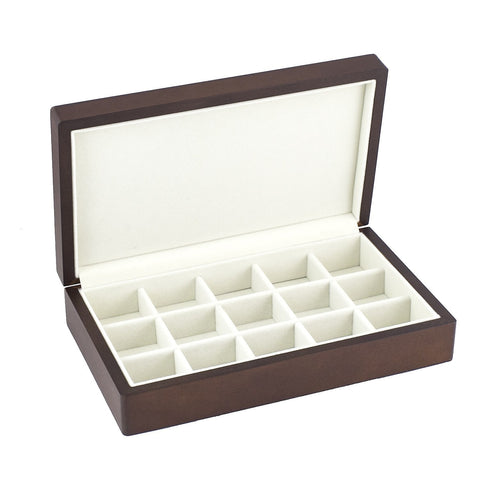 15 Slot Vintage Wood Finish Jewelry, Ring and Cuff Links Box