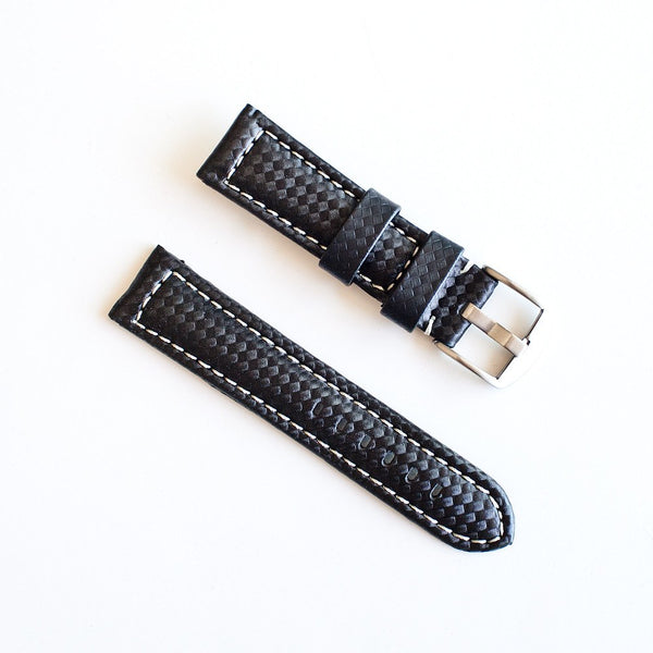 Leather Lined Nylon Fabric Watch Band - Carbon Fiber