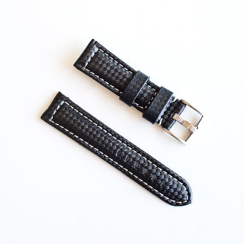 Leather Lined Nylon Fabric Watch Band - Carbon Fiber