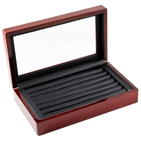Glass Top Glossy Rosewood Ring & Cuff Links and Jewelry Storage Box