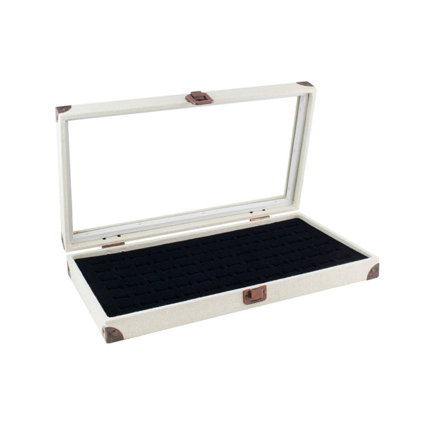 Jewelry Ring Display Case - Beige Canvas