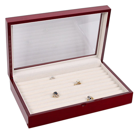 Large Glossy Rosewood Ring & Cufflinks Jewelry Display Case